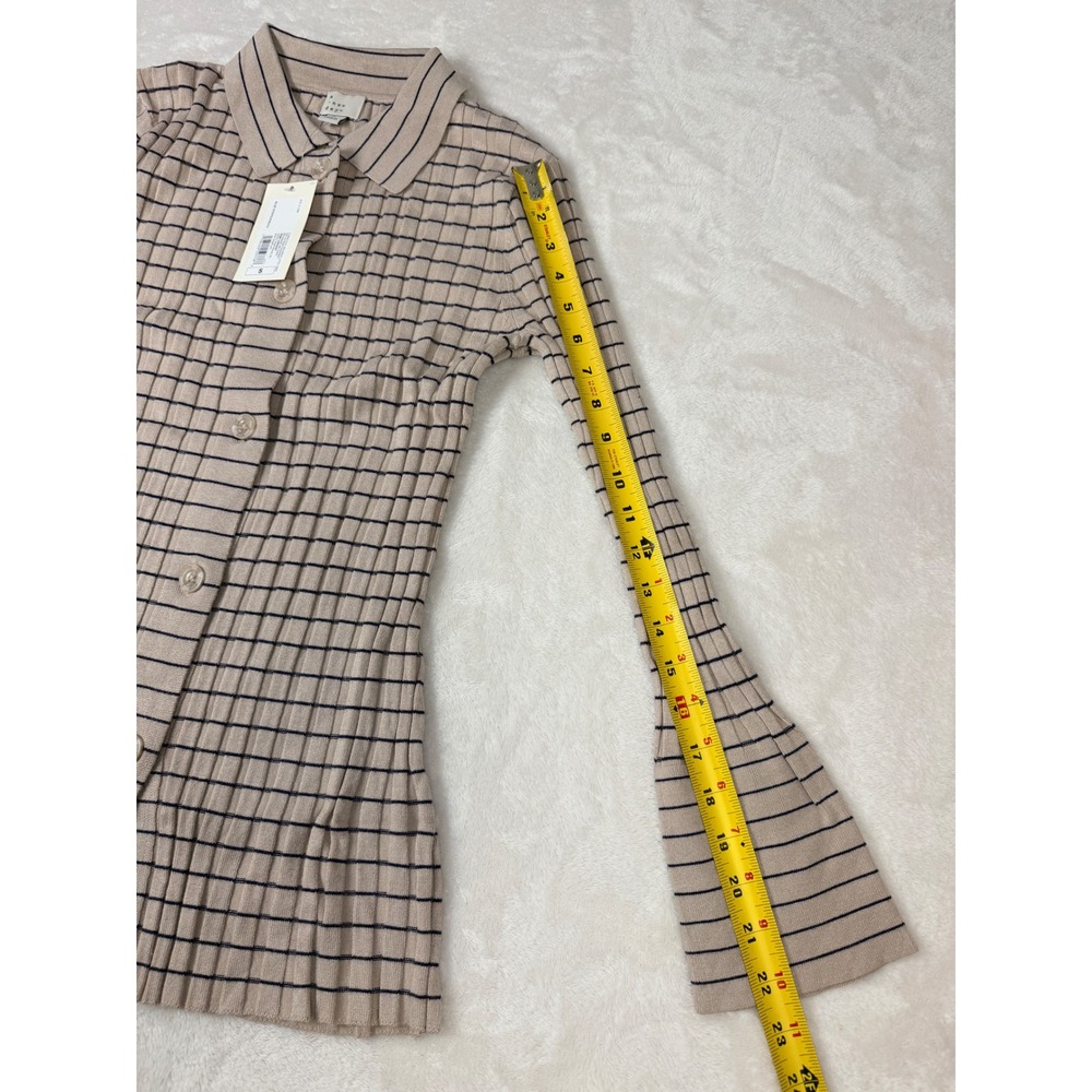 Bell Sleeve Collared Cardigan A New Day Womens S Beige Blue Stripe NWT Preppy - Picture 5 of 8